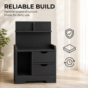 Particle board construction of the bedside table shown with build quality icons