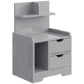 HOMCOM grey bedside table with stepped open shelf and 2 drawers, studio view