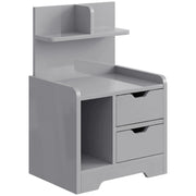 HOMCOM grey bedside table with stepped open shelf and 2 drawers, studio view