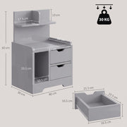 Dimensions diagram of the HOMCOM grey bedside table showing 40W x 30D x 60H cm with shelf and drawer measurements