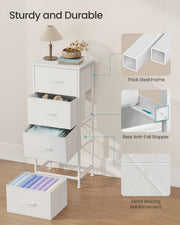 Close-up of the steel frame and adjustable feet on the bedside table
