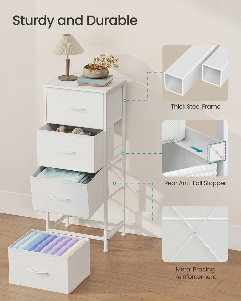 Close-up of the steel frame and adjustable feet on the bedside table