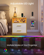 Warm LED glow on the bedside shelf with app and manual control options