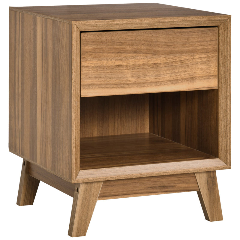 Homcom walnut brown bedside table with drawer and shelf, studio shot