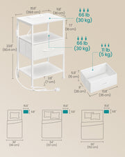 Dimension diagram showing the bedside table at 39.6 cm wide, 30 cm deep and 60.4 cm tall with an 18 cm open shelf