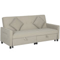 Homcom beige velvet three seater sofa bed with two scatter cushions, studio shot