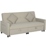 Homcom beige velvet three seater sofa bed with two scatter cushions, studio shot