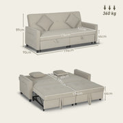Dimension diagram showing sofa mode 196W x 90D x 89H cm and bed mode 191W x 176L cm with 360kg capacity