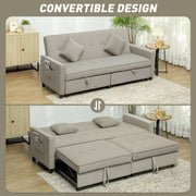 Montage showing the pull-out mechanism converting the sofa into a bed