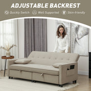 Woman adjusting the sofa bed's backrest to a different recline angle