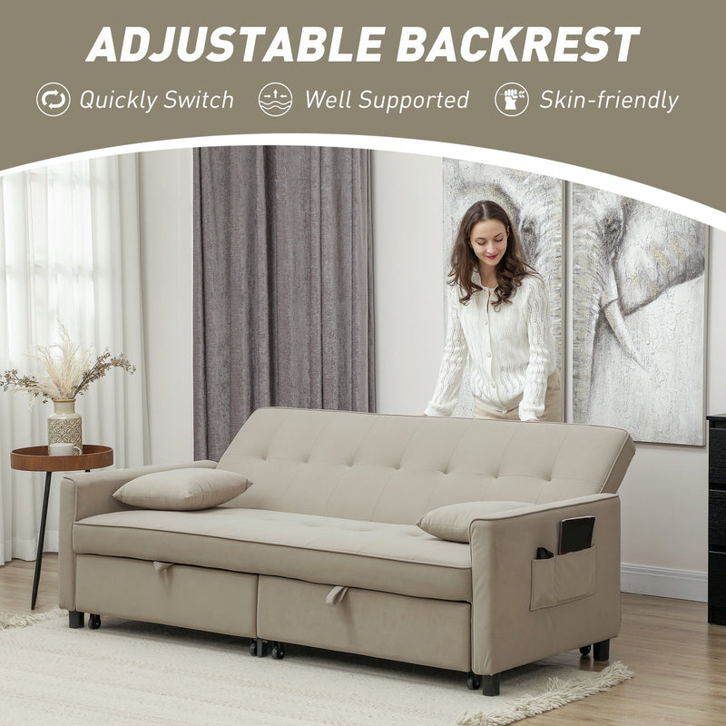 Woman adjusting the sofa bed's backrest to a different recline angle