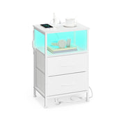 White BELLAH bedside table with built-in charging station, front view