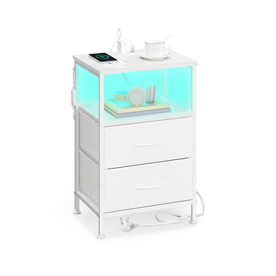 White BELLAH bedside table with built-in charging station, front view