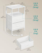Bedside table styled in a bedroom setting next to a bed