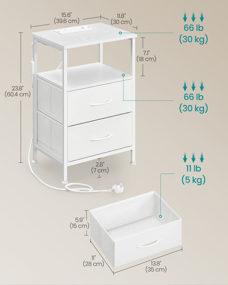 Bedside table styled in a bedroom setting next to a bed