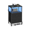 Ink black BELLAH bedside table with built-in charging station, front view