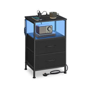 Ink black BELLAH bedside table with built-in charging station, front view