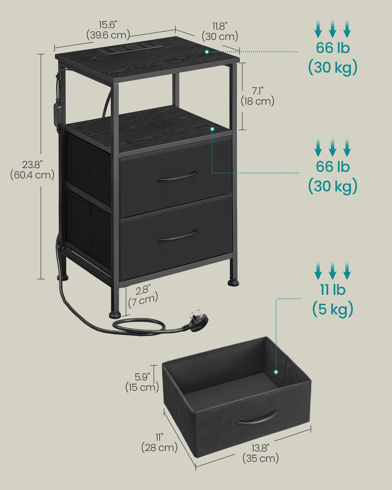 BELLAH bedside table styled in a bedroom setting, ink black