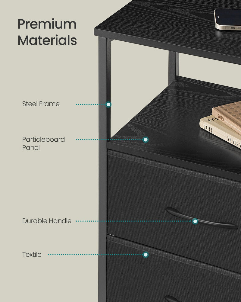 Dimensions diagram of the BELLAH bedside table, ink black