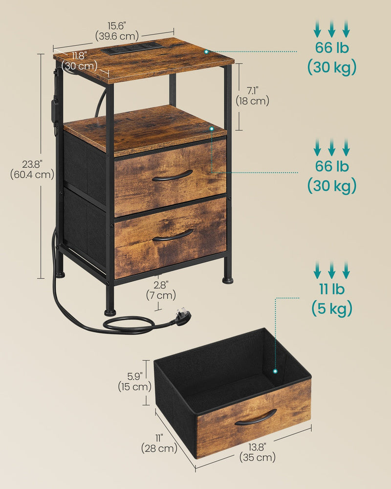 BELLAH bedside table styled in a bedroom setting, rustic brown