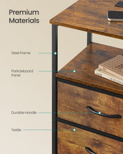 Dimensions diagram of the BELLAH bedside table, rustic brown