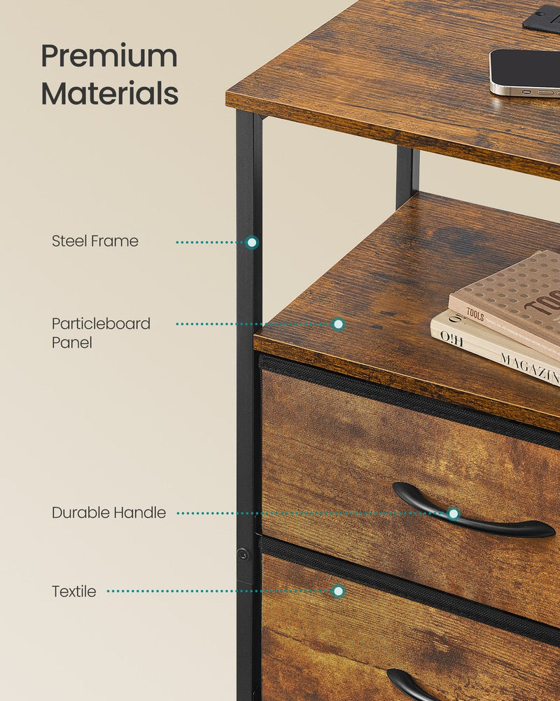 Dimensions diagram of the BELLAH bedside table, rustic brown
