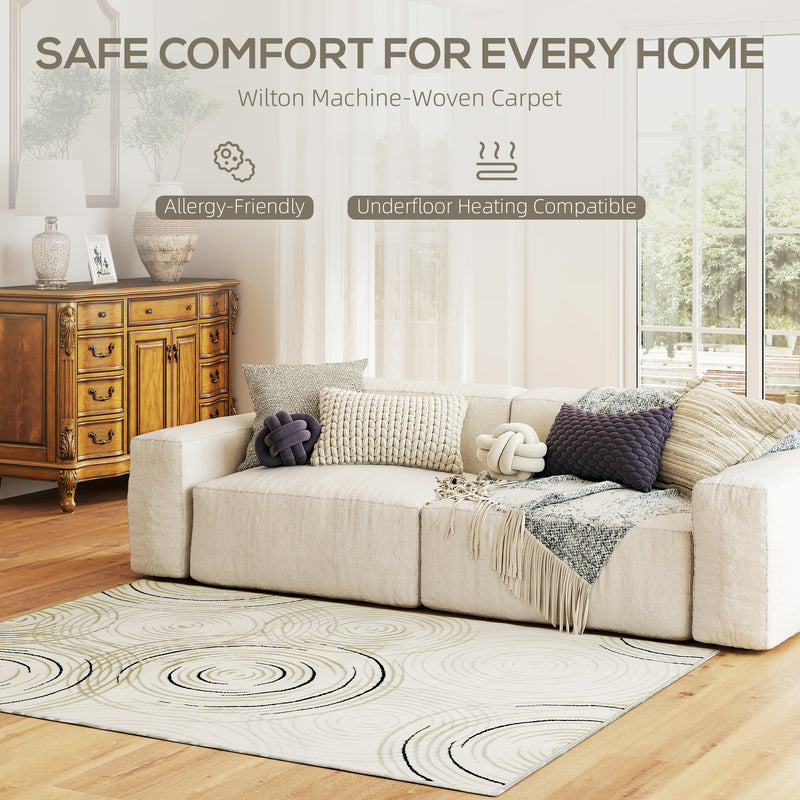 Machine Washable Swirl Pattern Area Rug for Living Room and Bedroom 170 x 120 cm, Cream White