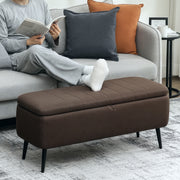 Linen Look Storage Ottoman Bench With Hidden Compartment For Bedroom or Hallway Dark Brown