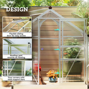 Walk In Polycarbonate Greenhouse With Aluminium Frame And Sliding Door 6x4ft Silver AOSOM