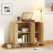 Sideboard Cabinet For Living Room - Vintage Chevron Pattern - Pine Legs - Natural Wood Effect Homcom
