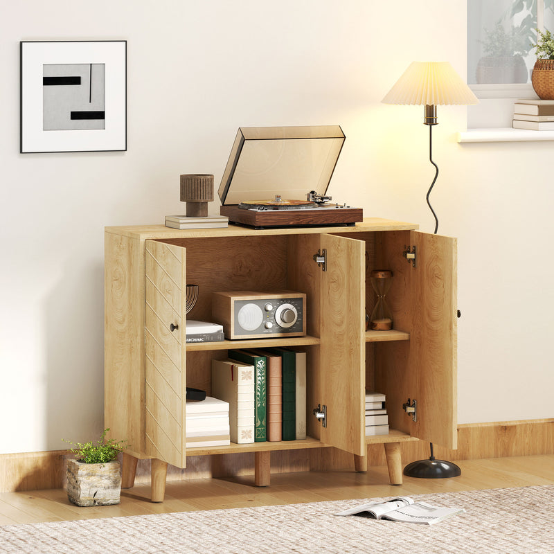 Sideboard Cabinet For Living Room - Vintage Chevron Pattern - Pine Legs - Natural Wood Effect Homcom