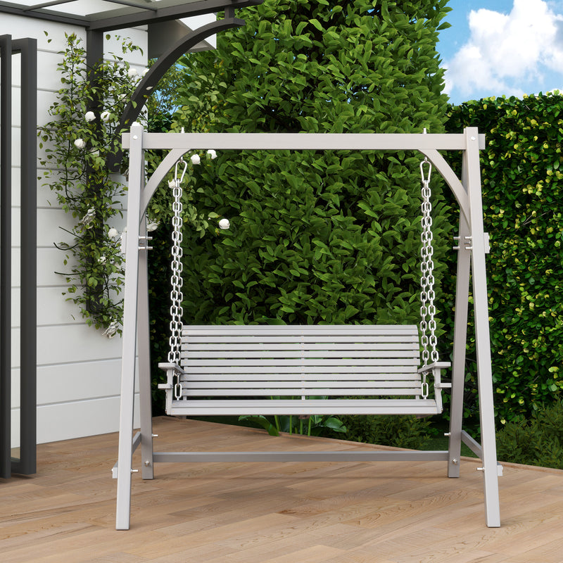 2 Seater Wooden Garden Swing Chair with Hammock Bench in Grey by Outsunny
