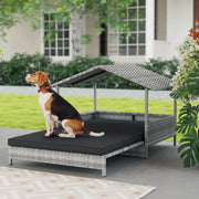 Extendable Elevated Rattan Dog Bed With Water Resistant Roof and Cushion Charcoal Grey by PawHut