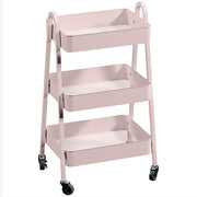 Pink Three Tier Rolling Storage Trolley with Wheels for Home or Office Use