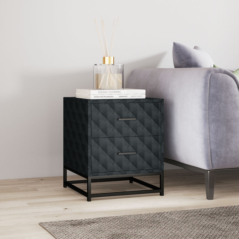 Set of 2 Black Bedside Tables with Drawers and Steel Legs for Bedroom or Living Room by HOMCOM