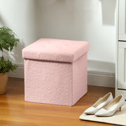 Foldable Sherpa Fleece Storage Ottoman with Removable Lid Ideal for Bedrooms Pink