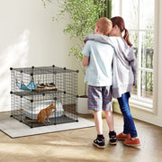 Modular Indoor Cat Enclosure with Climbing Ladder and Hammock for Secure Play Black AOSOM