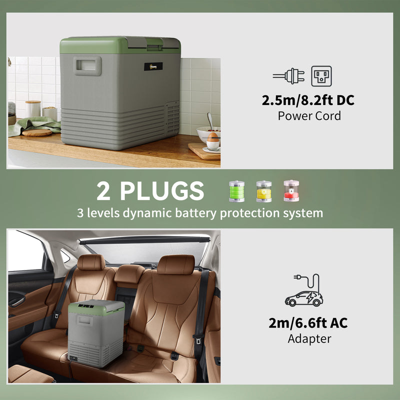 50L Portable Car Fridge in Light Green and Grey with Freezer Function by Outsunny AOSOM