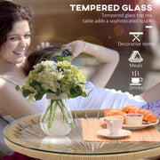 Beige Rattan Round Garden Side Table With Tempered Glass Top For Patio Balcony Or Outdoor Use