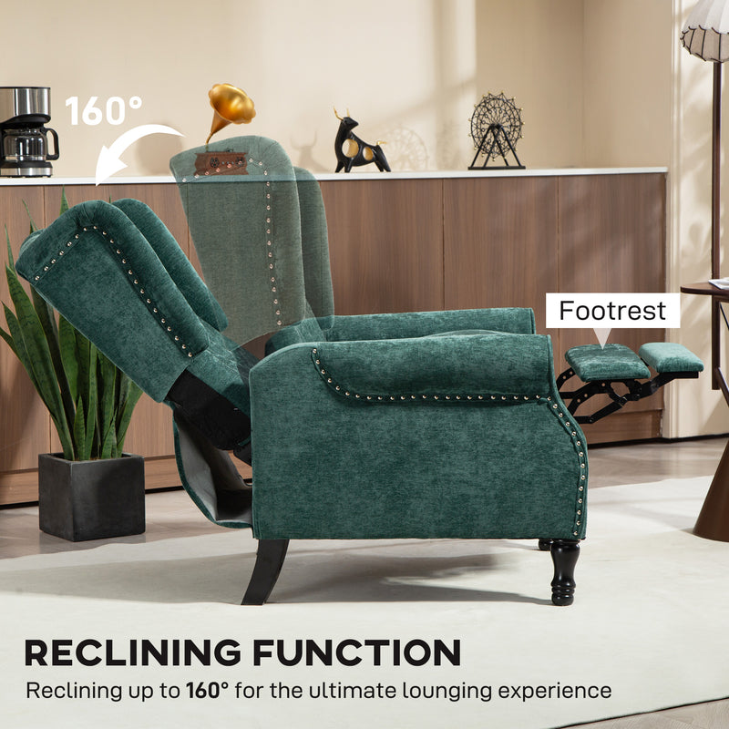 Reclining Vintage Armchair with Footrest Ideal for Relaxing in Lounge or Study Dark Green