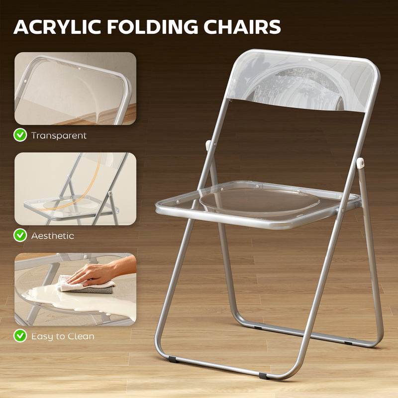 Folding Chairs Set of 4 Space Saving Clear Acrylic for Kitchen Dining or Home Office AOSOM