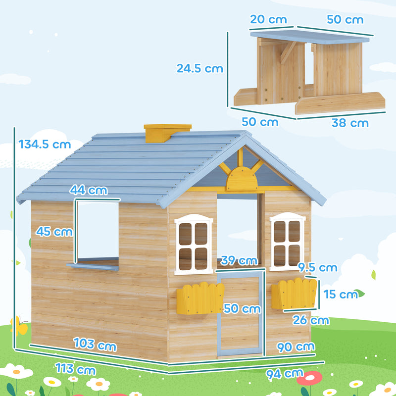 Wooden Outdoor Playhouse for Children with Bench and Plant Boxes for Creative Garden Play Blue
