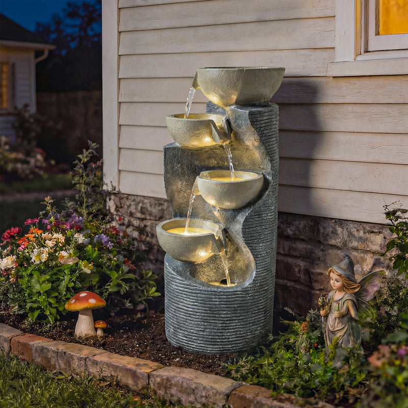 Water Fountain with LED Lights for Relaxing Indoor or Garden Spaces Stone Effect Outsunny