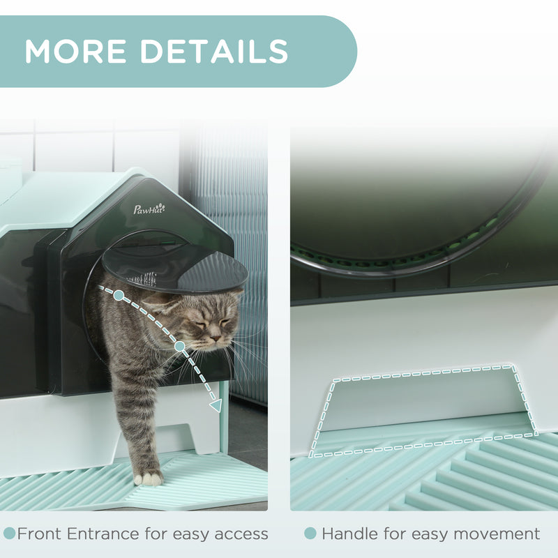 Covered Cat Litter Box with Scoop for Odour Control and Privacy, Light Blue