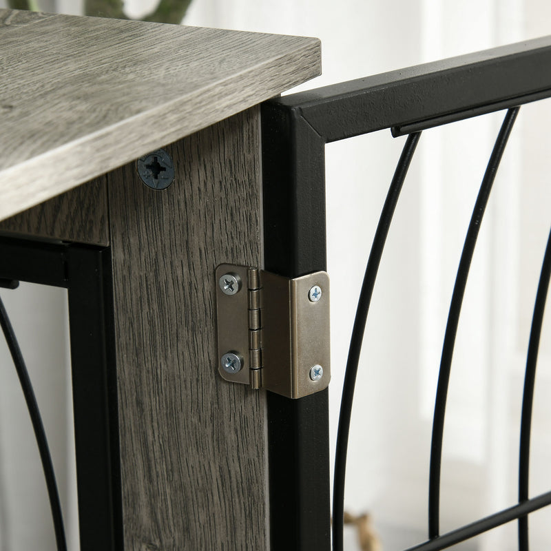 Large Dog Crate End Table with Lockable Door and Washable Cushion for Indoor Use Grey