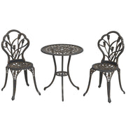 3 Piece Aluminium Garden Bistro Set for Two with Table and Chairs Bronze Tone by Outsunny