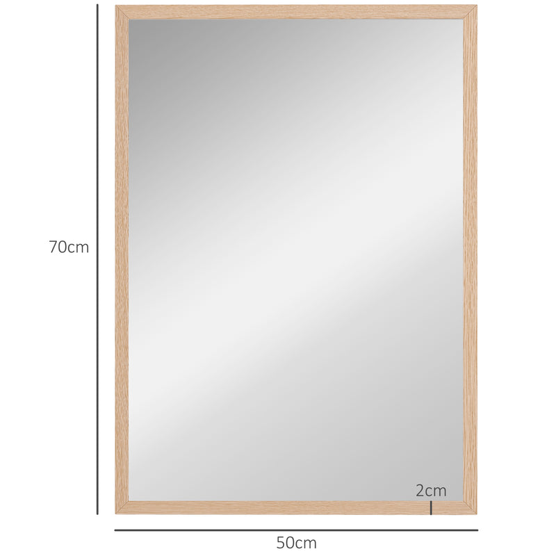 HOMCOM Wall Bathroom Mirror, 70 x 50 cm Wall-Mounted Mirror for Living Room, Bedroom, Hallway, Natural Wood AOSOM