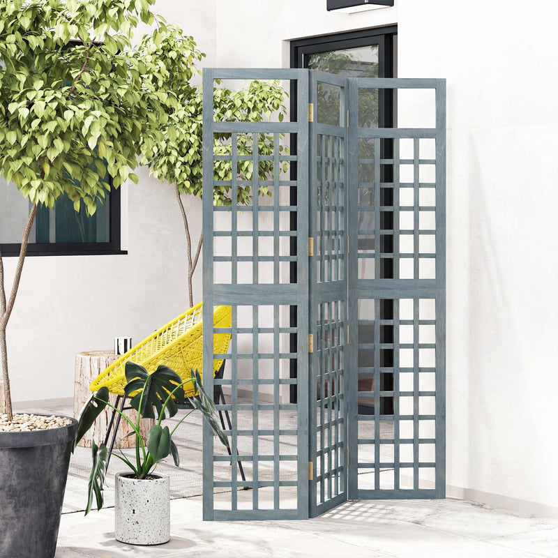 Grey Wooden Folding Garden Privacy Screen with Trellis for Outdoor Spaces Outsunny