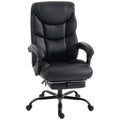 Black PU executive office chair with linked armrests and footrest on a white background