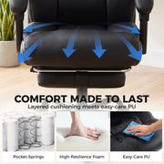Seat cushion close-up with pocket spring, high-resilience foam and easy-care PU layer panels